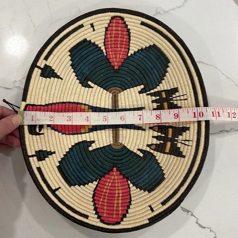 Woven Seagrass Oval Shape Wall Basket With Parrot And Butterflies Design